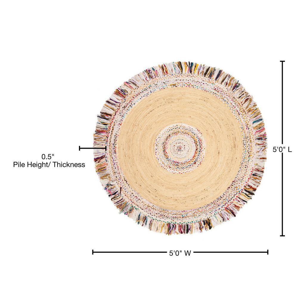 Cape Cod CAP205 Hand Woven Area Rug - Ivory/Light Beige - 5' Round - Safavieh.