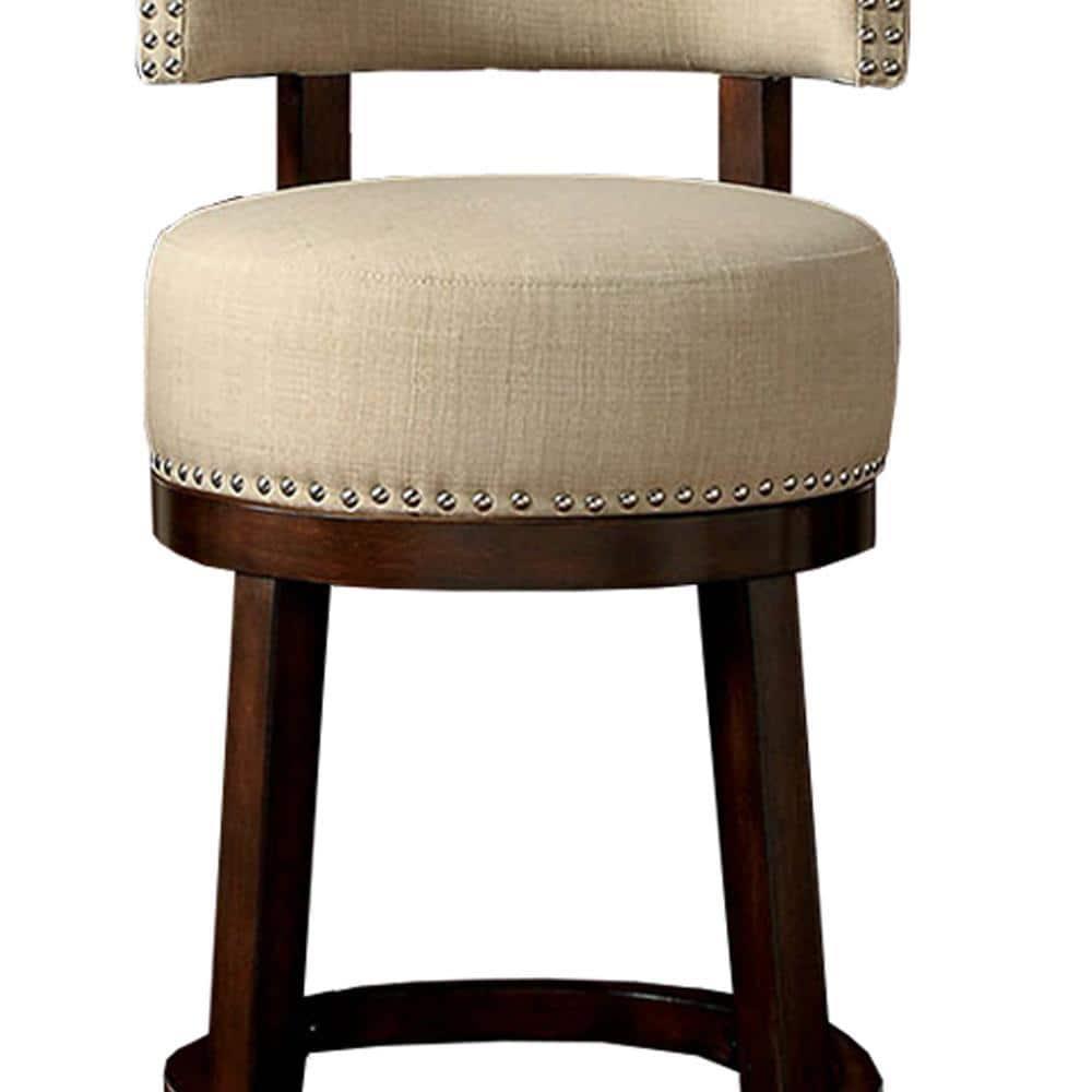 Gray Leather Swivel Wood 22" Contemporary Barstool