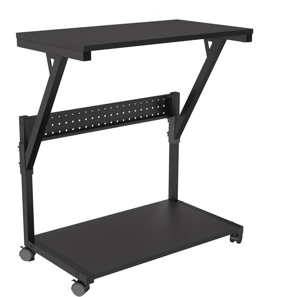Computer Tower Cart - Height Adjustable PC Stand, 2-Tier ATX-Case CPU Holder Home Office Gaming Desk Accessories with Rolling Lockable Wheels, Laptop Table Standing Computer Desk, Rustic Black