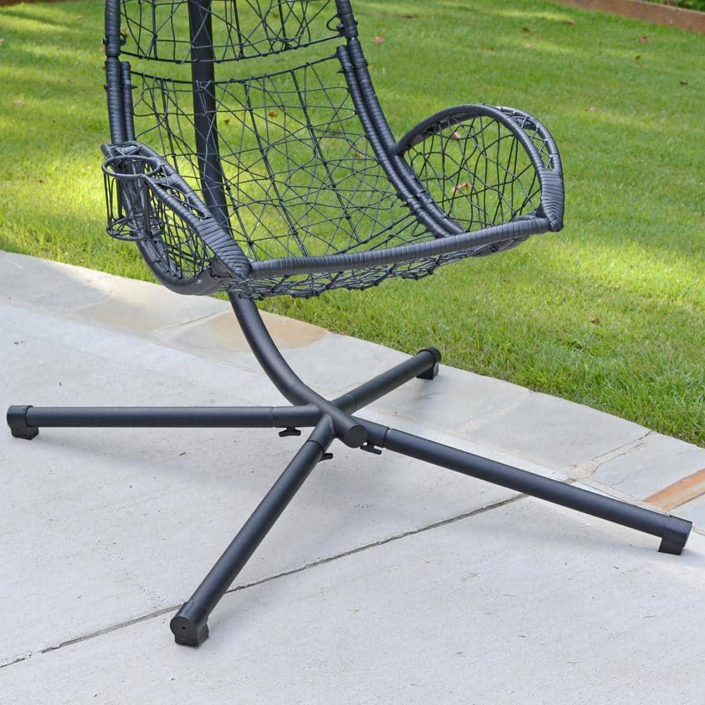 Cushioned Rattan Wicker Hanging Chair with Stand - Terra Cotta - Algoma: Outdoor Patio Furniture, UV Resistant
