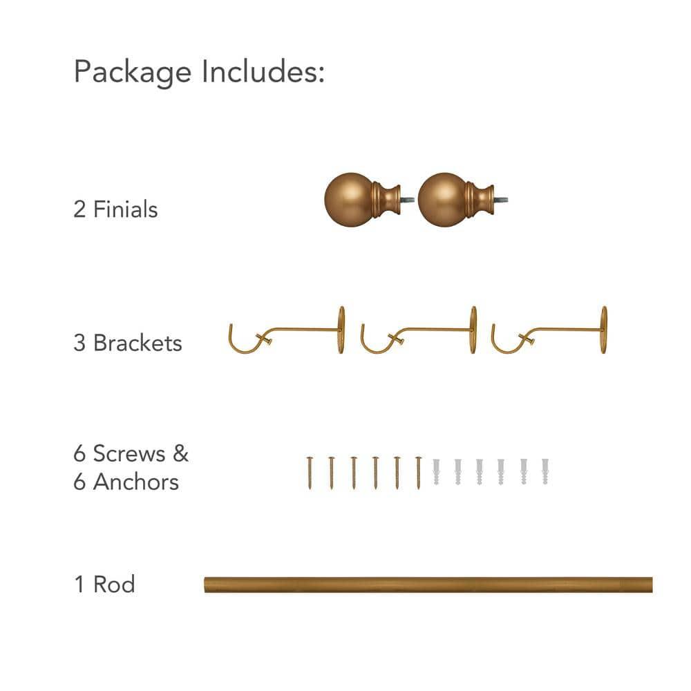 Cordelia 1" Window Drapery Single Curtain Rod with Globe Ball Finial - 86"-120" - Soft Gold - Elrene Home Fashions