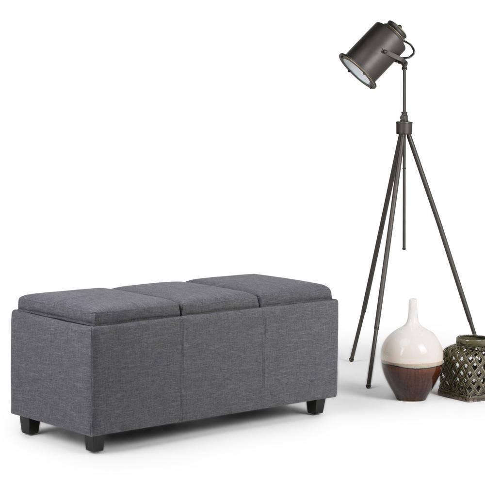 CAVINAS Linen Storage Ottoman Bench,Upholstered Ottoman with 3 Flip Over Serving Trays for Living Room,Bedroom,Slate Grey