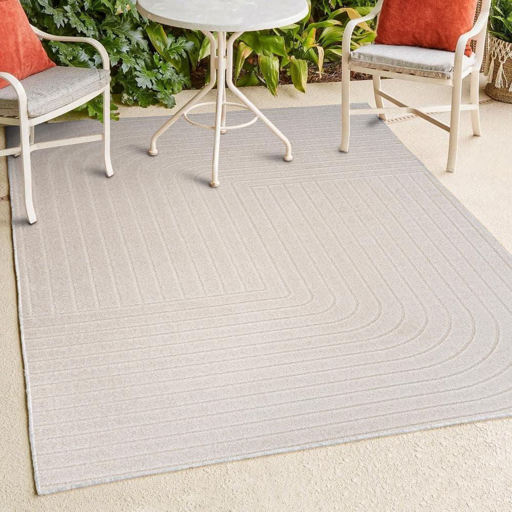 JONATHAN Y Odense High-Low Minimalist Angle Geometric Ivory/Cream 4 ft. x 6 ft. Indoor/Outdoor Area Rug