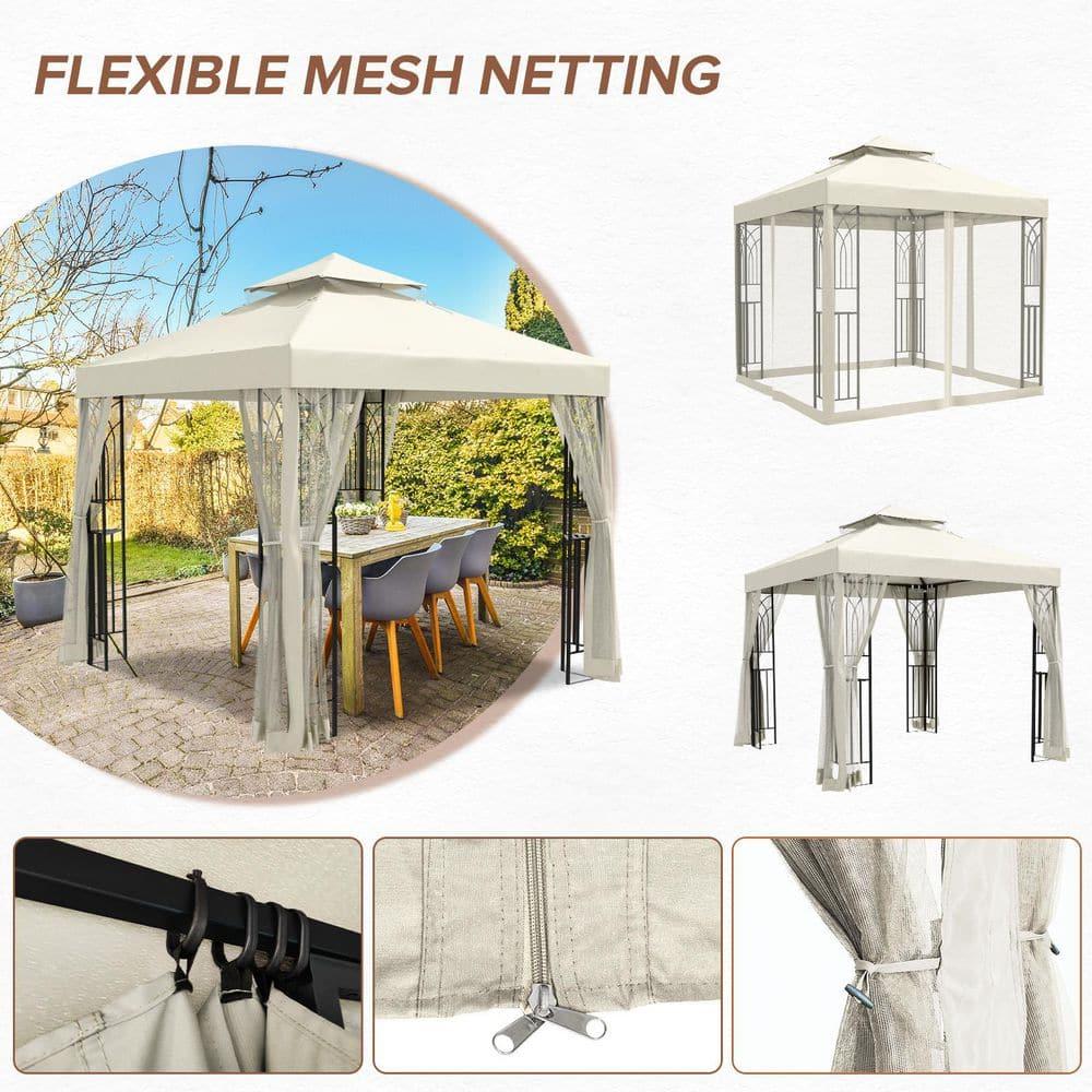 COOS BAY 8 Ft. W x 8 Ft. D Steel Frame Vented Soft Top Patio Gazebo with Mesh Netting, Corner Shelves