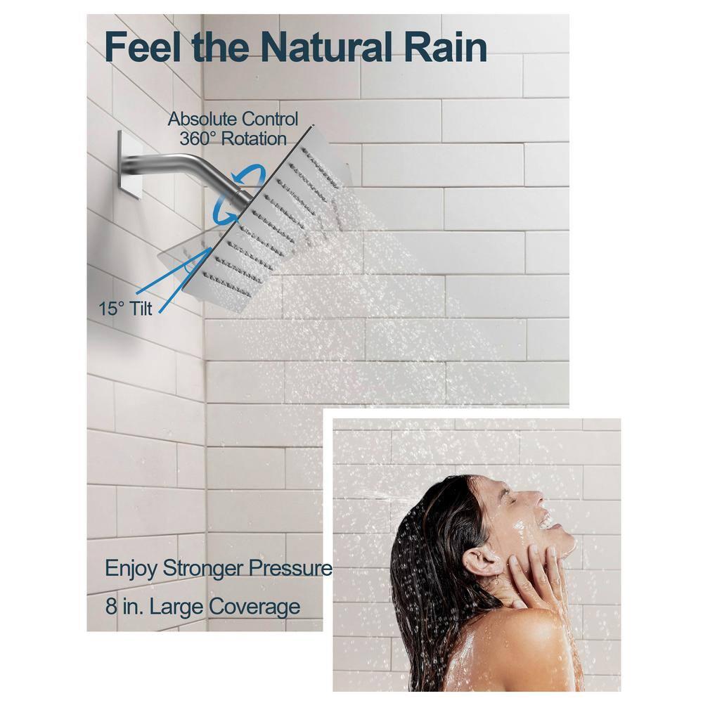 GRANDJOY 8 inch Rain Single Handle 2-Spray Shower Head System with Wall Mount Faucet Spout, Anti Scald Valve - Brushed Nickel