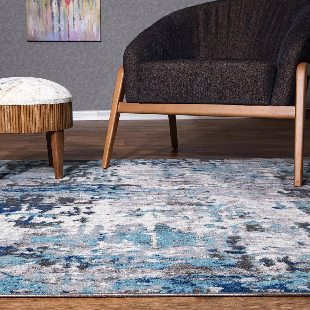 World Rug Gallery Distressed Modern Abstract Area Rug - Blue 5' x 7':  Stain-Resistant,  Low Pile,  Machine Made,  Indoor