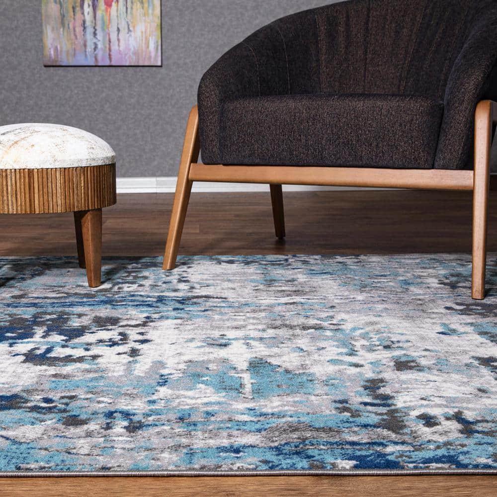 World Rug Gallery Distressed Modern Abstract Indoor Area Rug - Blue 7'10" x 10':  Stain-Resistant,  Low Pile,  Machine Made