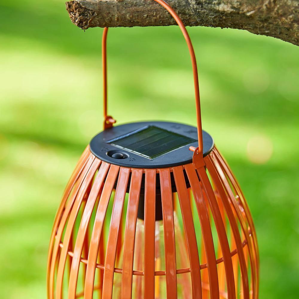 9.75" Metal Woven Solar Powered  Outdoor Hanging Lantern