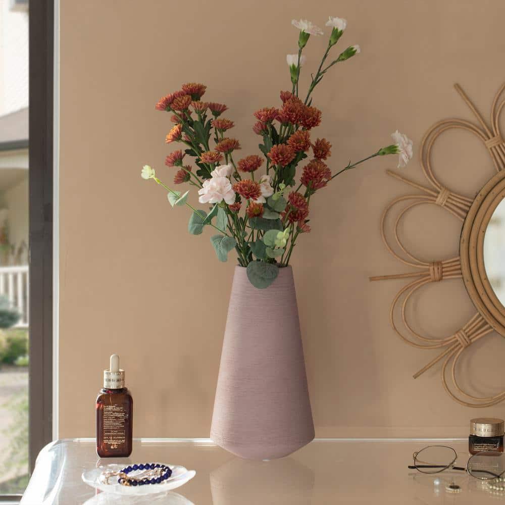 Uniquewise 10" H Decorative Ceramic Round Cone Shape Centerpiece Table Vase Pink, Large