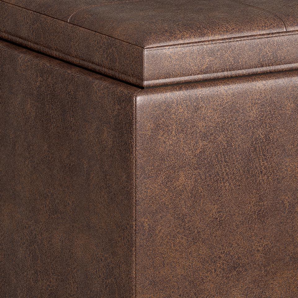 Simpli Home Avalon 35"W Upholstered Storage Ottoman Set with 5 Pieces and Flip-Over Serving Tray Lids