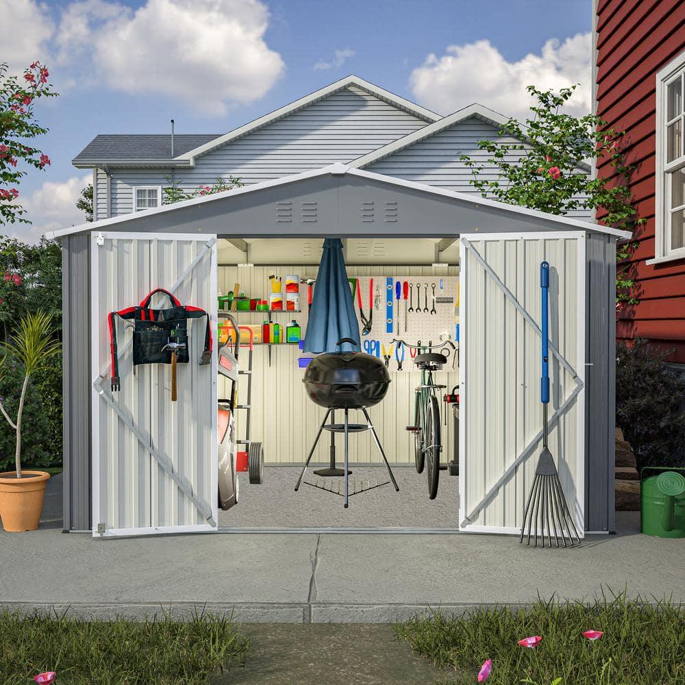 10X8 FT Outdoor Storage Shed, Metal Tool Shed & Outdoor Storage with Lockable Door and Vents Ideal for Bicycles, Tools, Lawnmowers, Backyards, Patios, Lawns