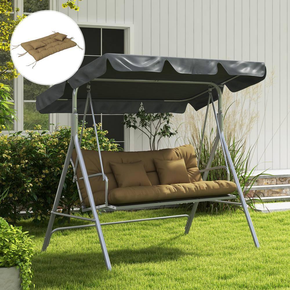 Outsunny 59" Tufted Bench Cushions & Throw Pillows, Replacement Bench Seat Pad, Back & 2 Pillows for Outdoor Furniture, Tan