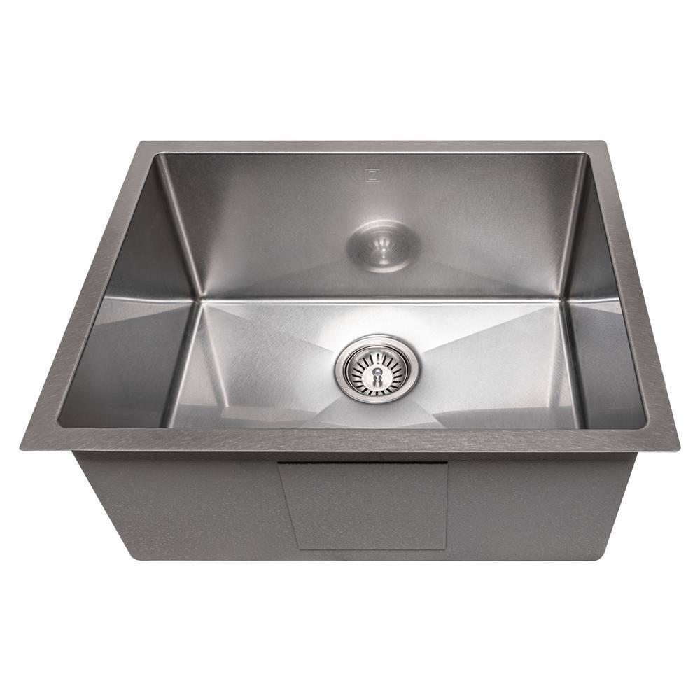 ZLINE 23 in. Meribel Undermount Single Bowl DuraSnow Stainless Steel Kitchen Sink W/ Bottom Grid (SRS-23S)