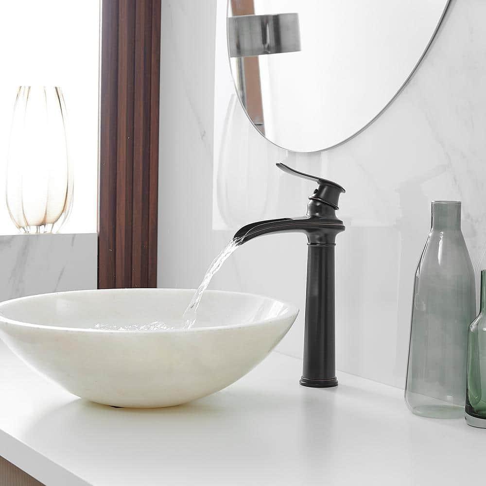 Waterfall Single Hole Single Handle Vessel Sink Faucet With Drain Assembly in Oil Rubbed Bronze