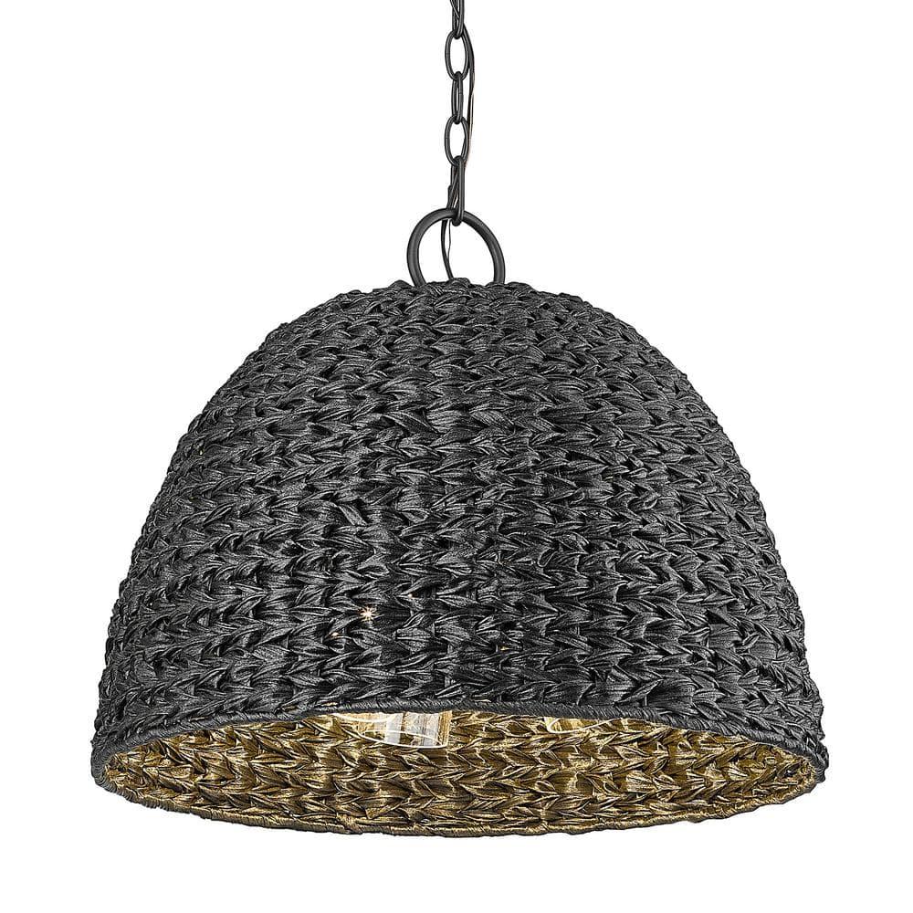 Rue 3-Light Outdoor Pendant in Natural Black with Silken Black Wicker