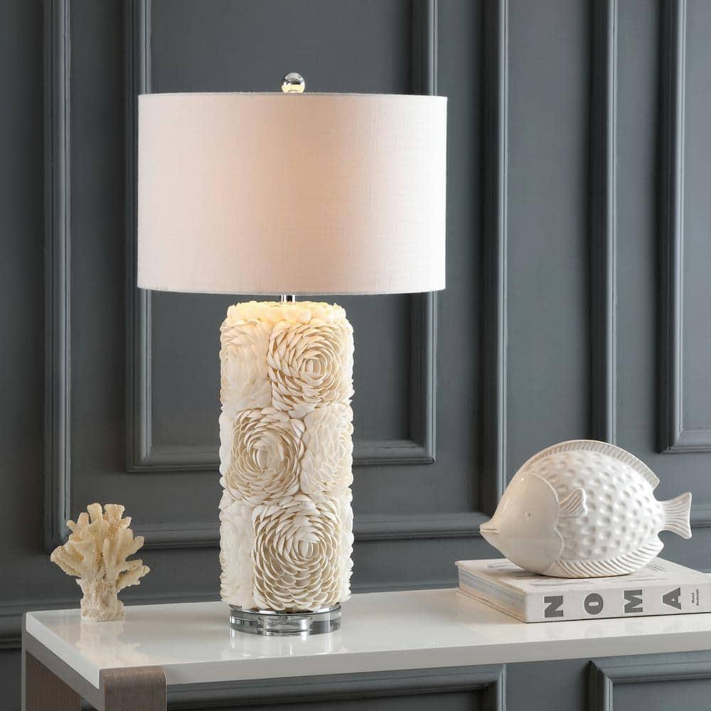 JONATHAN Y Rosette 28.5" Seashell/Resin/Crystal LED Table Lamp, Cream