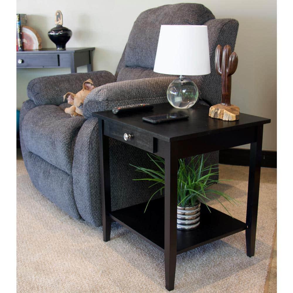 Casual Contemporary Living 2-Tier Solid Acacia End Table with Drawer - Black