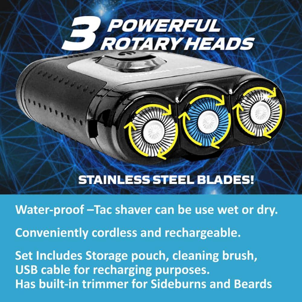 Bell+Howell Tac Shaver, Mustache and Beard Rotary Shaver with pop-up Trimmer (Deluxe-Rechargeable), As Seen on TV