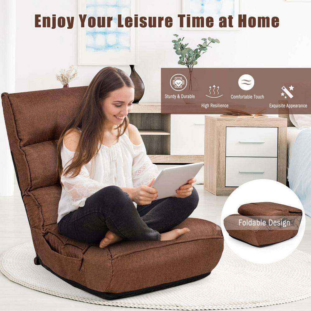 Gymax 4-Position Floor Chair Folding Lazy Sofa w/Adjustable Backrest & Headrest Coffee
