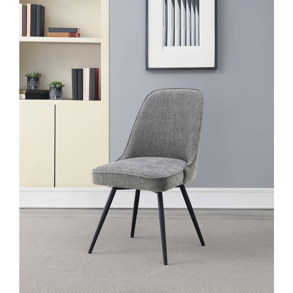 Martel Swivel Chair in Charcoal Herringbone Fabric with Black Legs