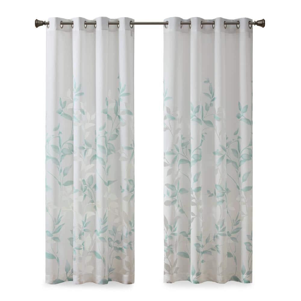 Madison Park Cecily Floral Printed Burnout Sheer Grommet Single Curtain Panel
