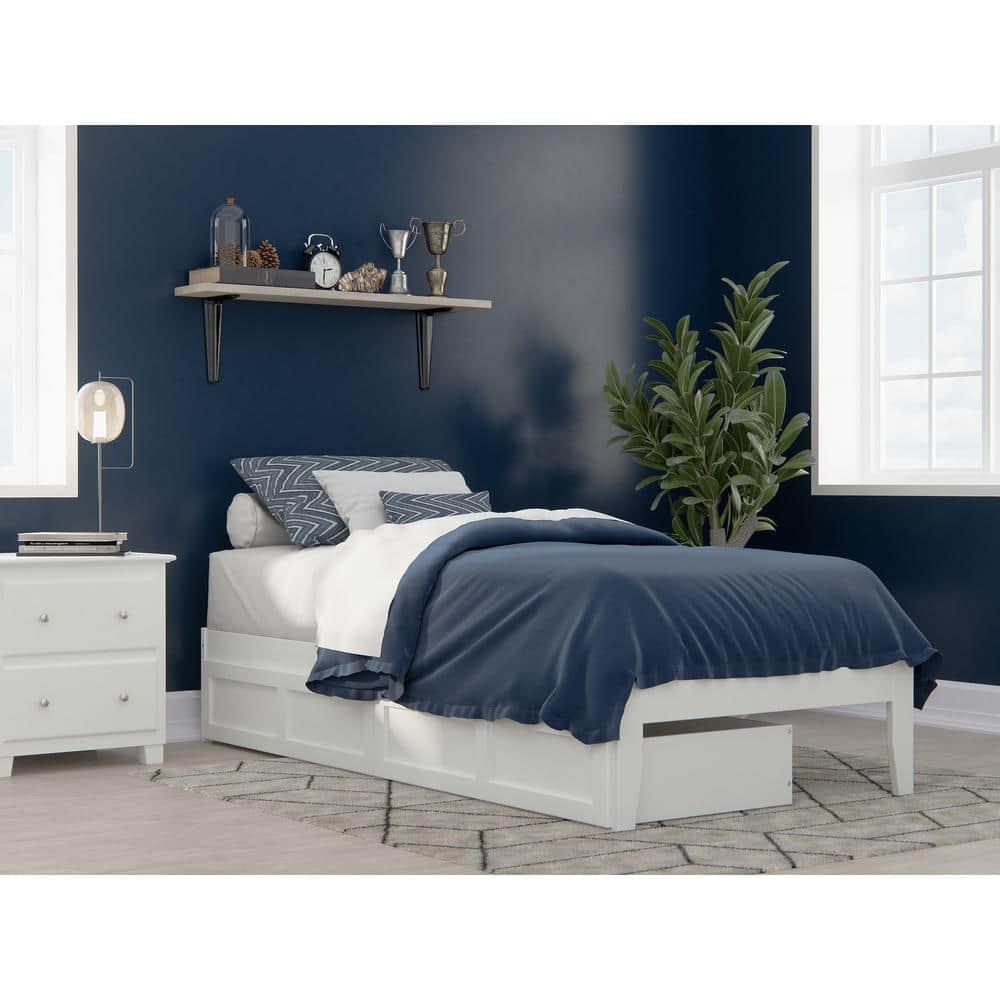 Twin Colorado Bed with USB Turbo Charger & 2 XL Drawers White - AFI: No Box Spring Required, Mid-Century Modern