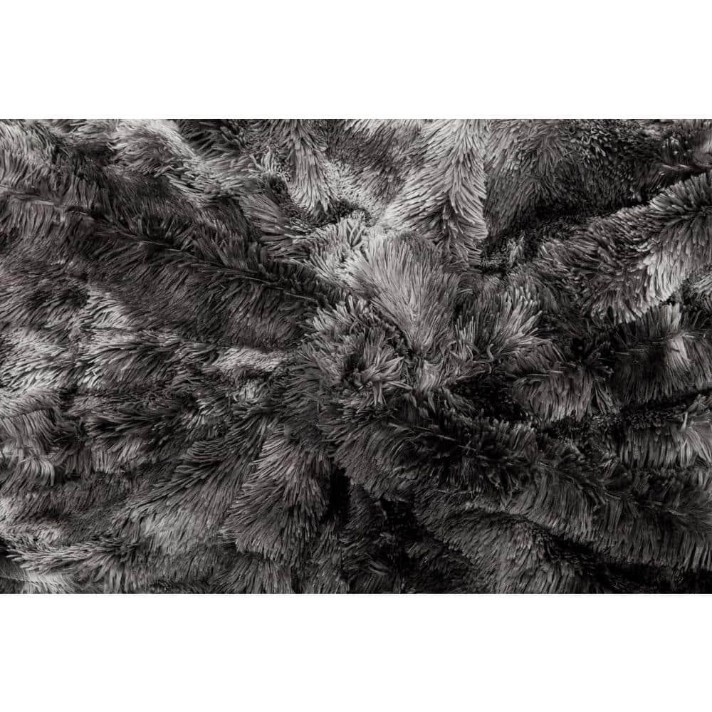 Chanasya Wolf Faux Long Fur Throw Blanket - Soft, Fuzzy Throw Blanket - 50" x 65” - Dark Gray