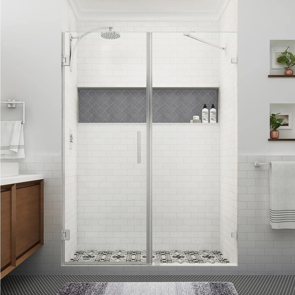Nautis XL 64.25 to 65.25 in. W x 80 in. H Hinged Frameless Shower Door in Stainless Steel with Clear StarCast Glass