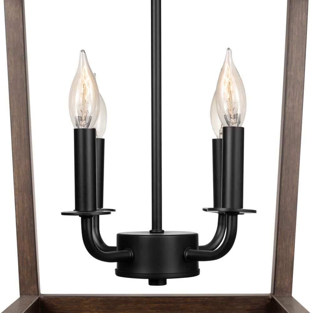 Globe Electric 4-Light Matte Black Pendant with Faux Wood Accent, Bulbs Included, 61036