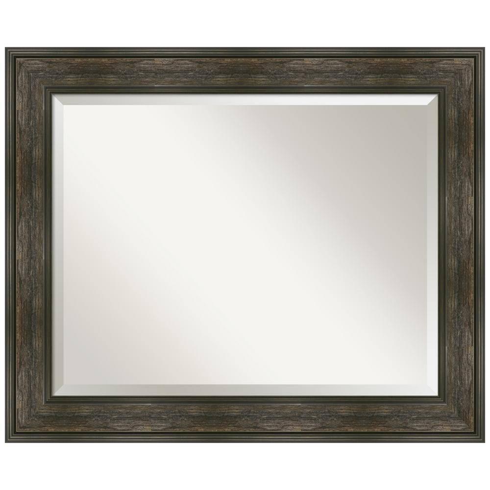 34" x 28" Non-Beveled Rail Rustic Char Wall Mirror - Amanti Art: Rectangle, Polystyrene Frame, Wall Mounted