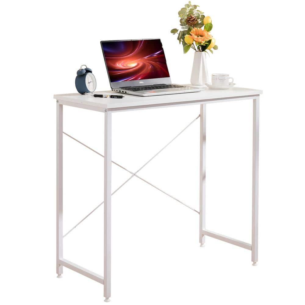 COMHOMA 32'' Computer Desk, Study Writing Table for Small Space, Save Space Office Desk with Metal Legs, White