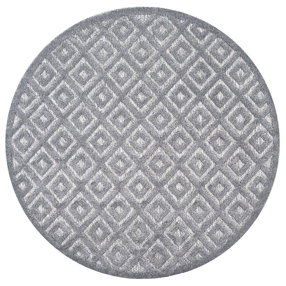 5' Round Portmany Neutral Diamond Trellis Indoor/Outdoor Area Rug, Dark Gray - JONATHAN Y