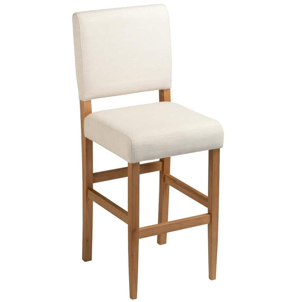 Brax Bar Height 28-inches Stool Natural White Sand, with Upholstered Back and Wood Base - 2-Pack