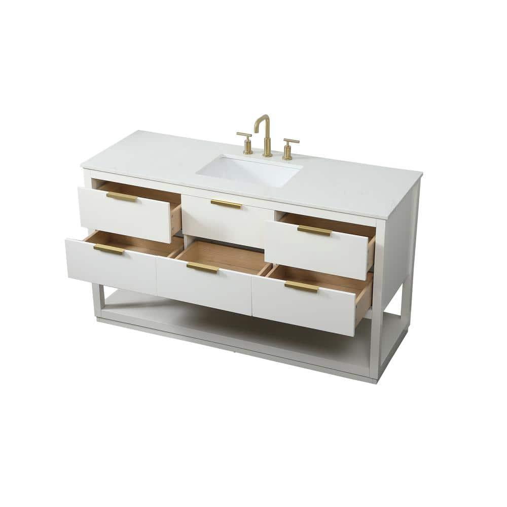 Elegant Decor Larkin 60" Solid Wood MDF Single Bathroom Vanity in White Finish