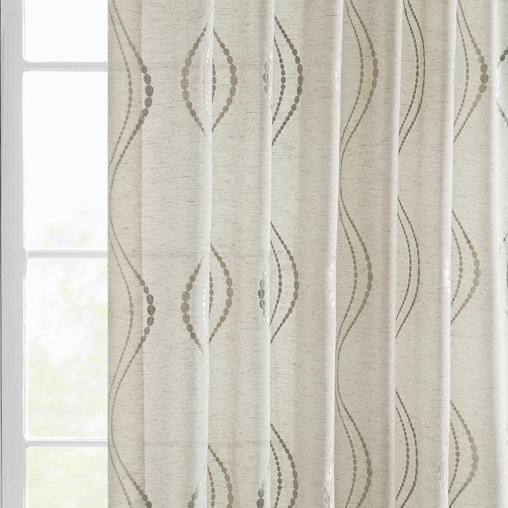 Suez Natural Embroidered Faux Linen Sheer Curtain (1 Panel), Suez Natural, 50W X 84L