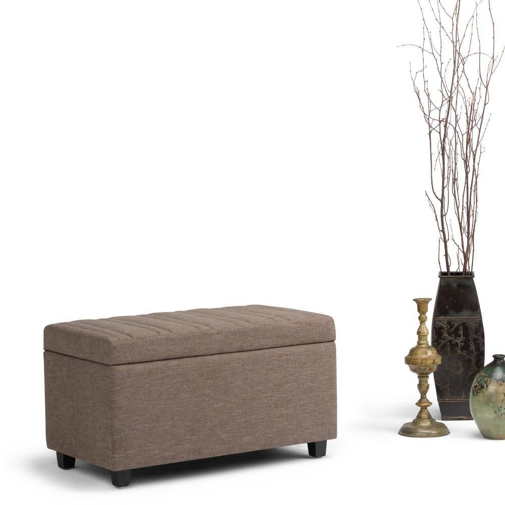 Simpli Home Darcy 33"W Upholstered Storage Ottoman Bench with Large Interior Storage and Child Safety Hinges
