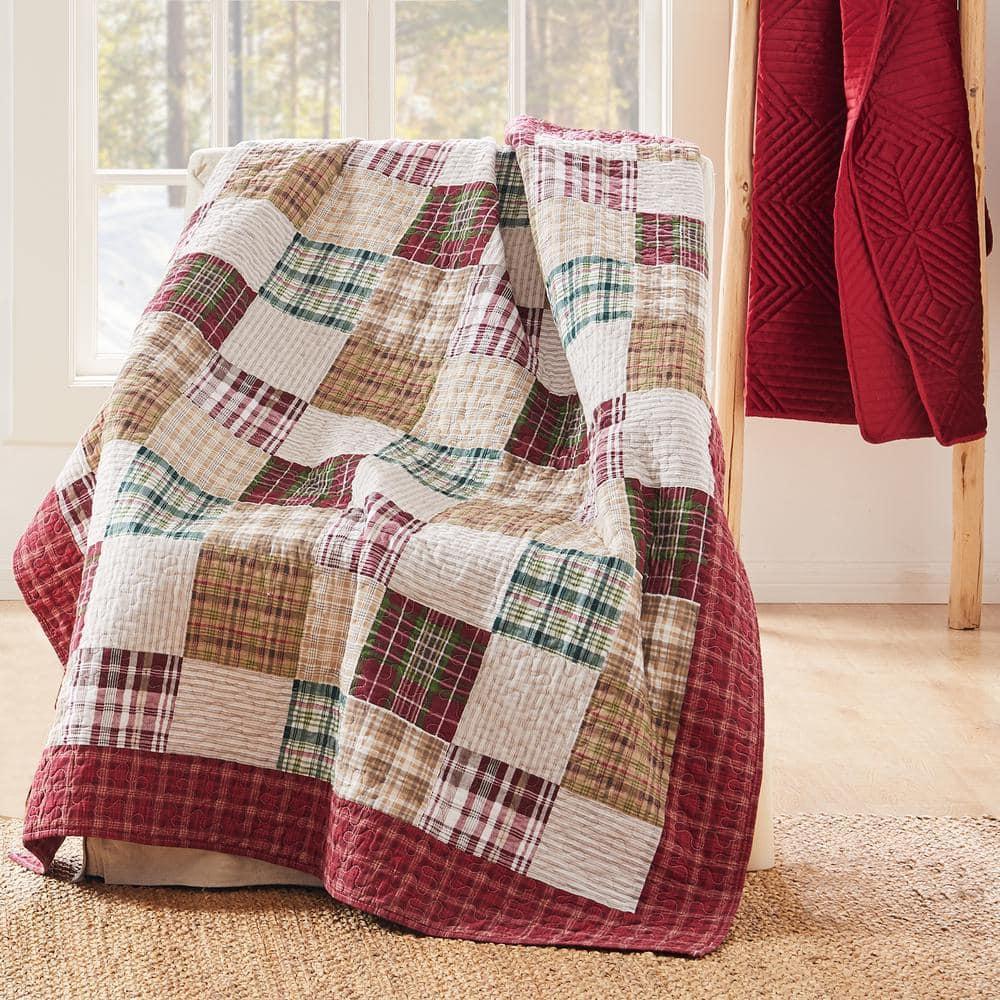 Greenland Home Fashions Oxford Plaid 100% Cotton Quilted Reversible Throw