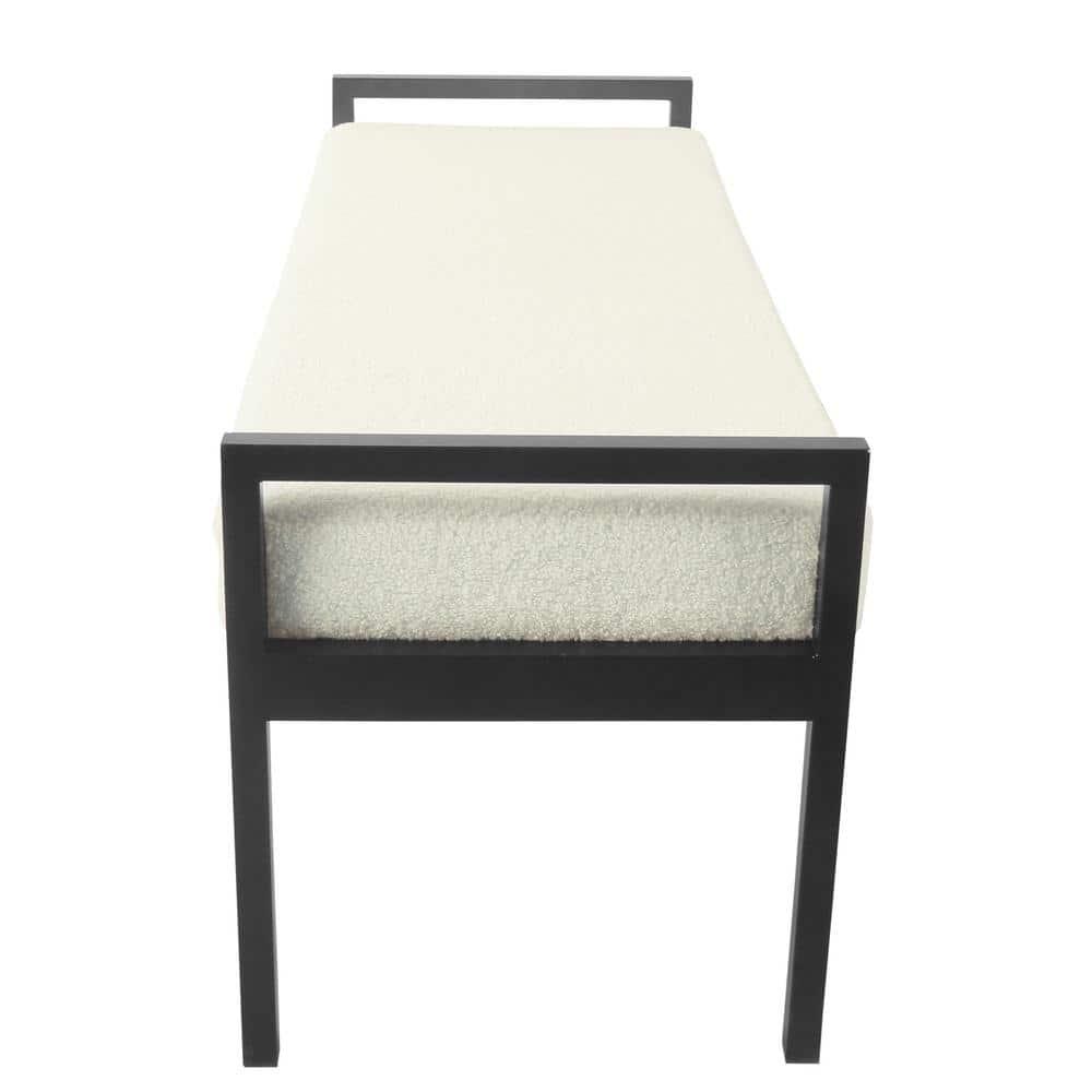 Modern Metal Faux Shearling Bench Cream - HomePop