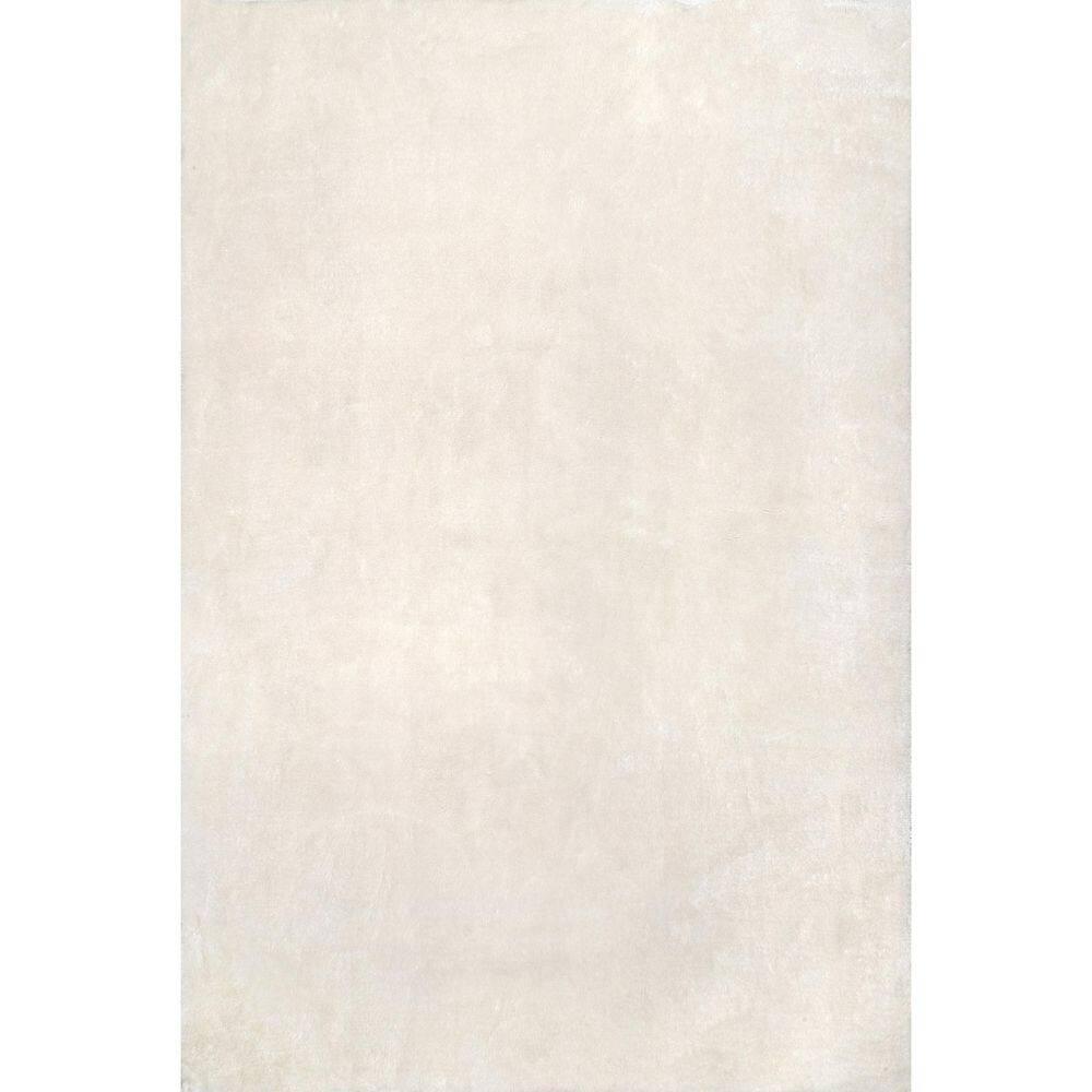 nuLOOM 4' Square Cozy Plush SuperiorWash Area Rug, Machine Washable, Non-Slip, Soft Fluffy Shag Carpet for Living Room Bedroom Nursery, Loni Off-white