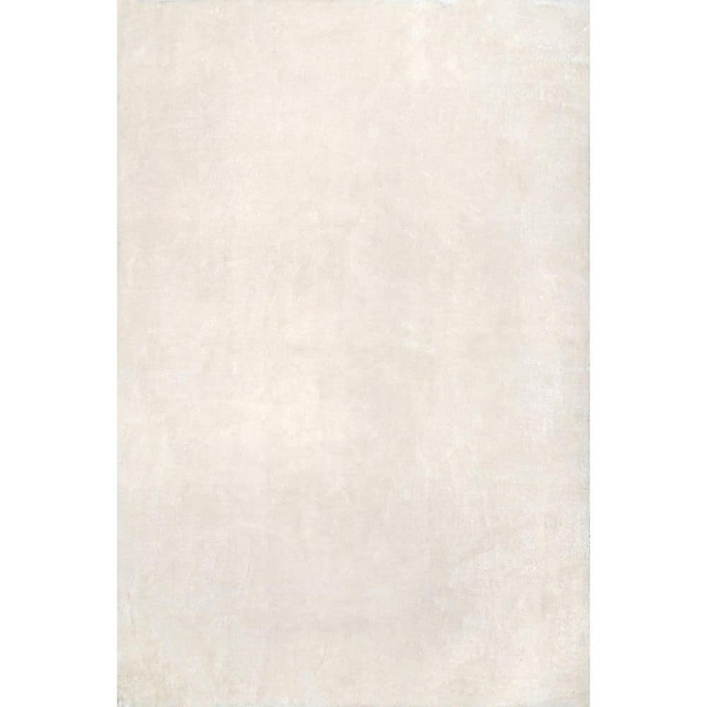 nuLOOM 4' Square Cozy Plush SuperiorWash Area Rug, Machine Washable, Non-Slip, Soft Fluffy Shag Carpet for Living Room Bedroom Nursery, Loni Off-white
