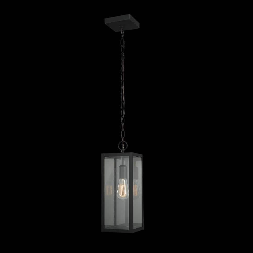 1-Light Matte Black Outdoor Pendant Lighting with Clear Glass Shade