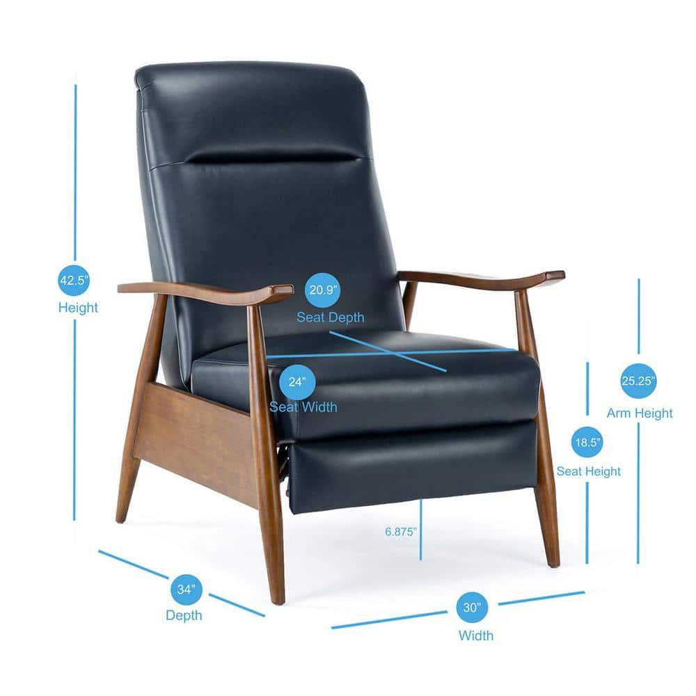 Solaris Midnight Blue Faux Leather Wooden Arm Push Back Recliner Chair