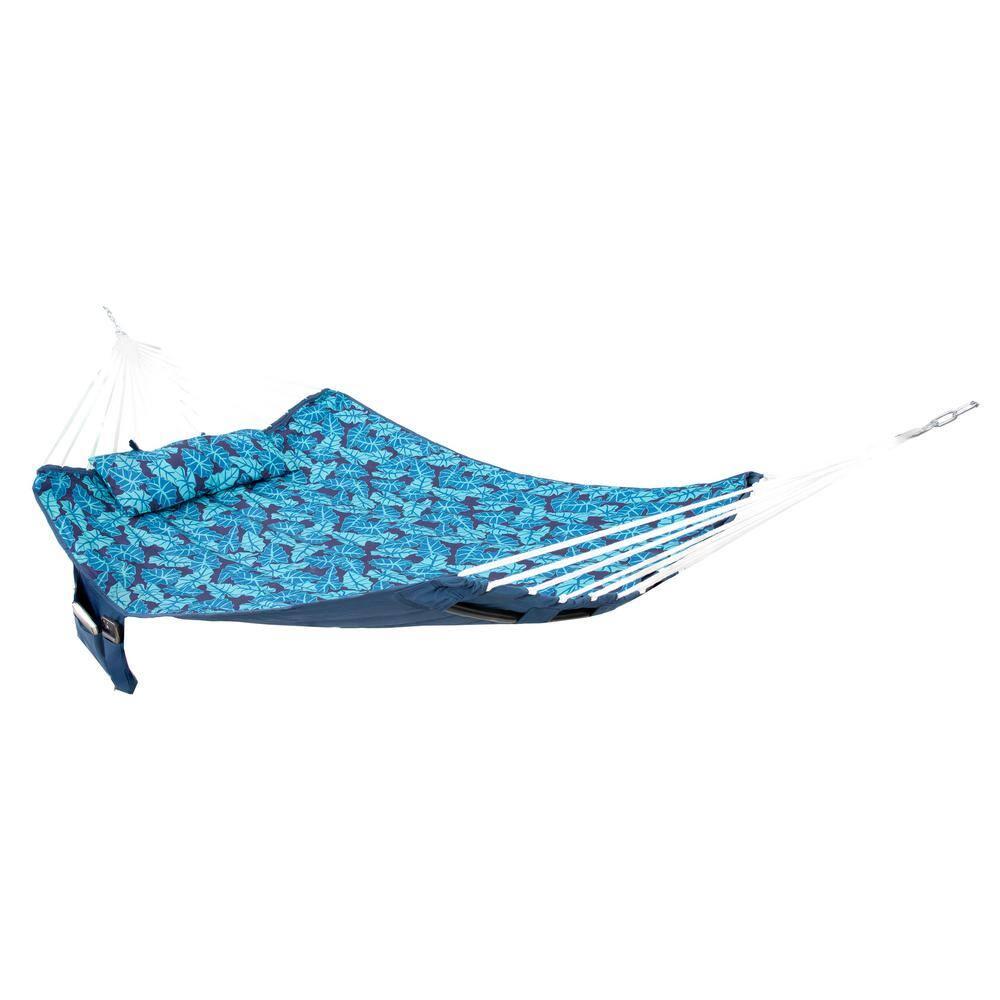 Arlmont & Co. Peria Quilted Polyester Curved Metal Spreader Bar Hammock with Pillow - Tropical Palms