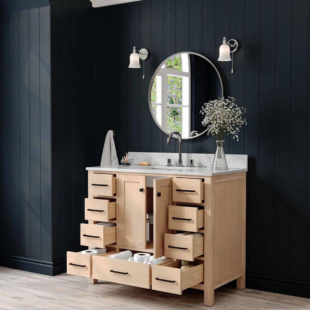 Ariel Cambridge 43 Inch Bathroom Vanity With Italian Carrara Marble Countertop 0.75 inch In Oak
