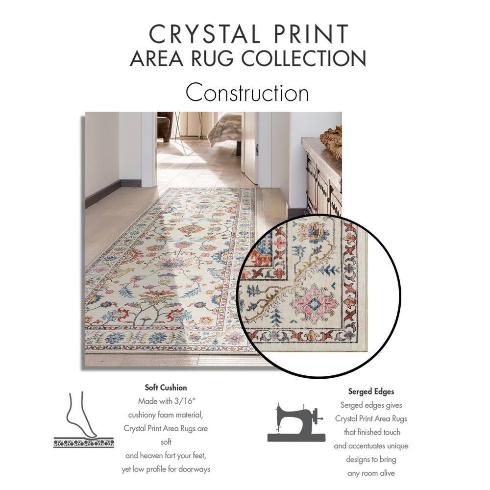 Gertmenian Crystal Print Tiefi Brown Tan Ivory Washable Flat Pile Traditional Medallion Indoor Area Rug