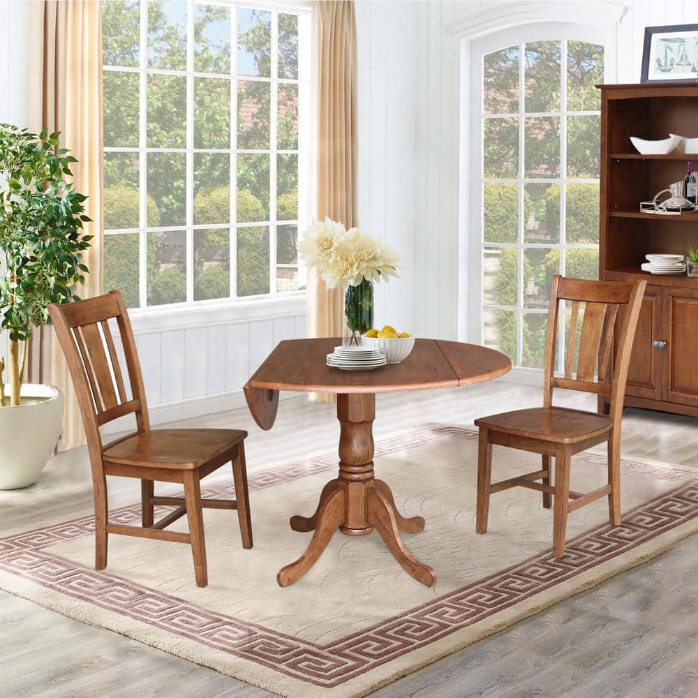 Set of 2 San Remo Splat Back Chairs Distressed Oak - International Concepts: Solid Wood, Parawood Material, Mid-Century Style