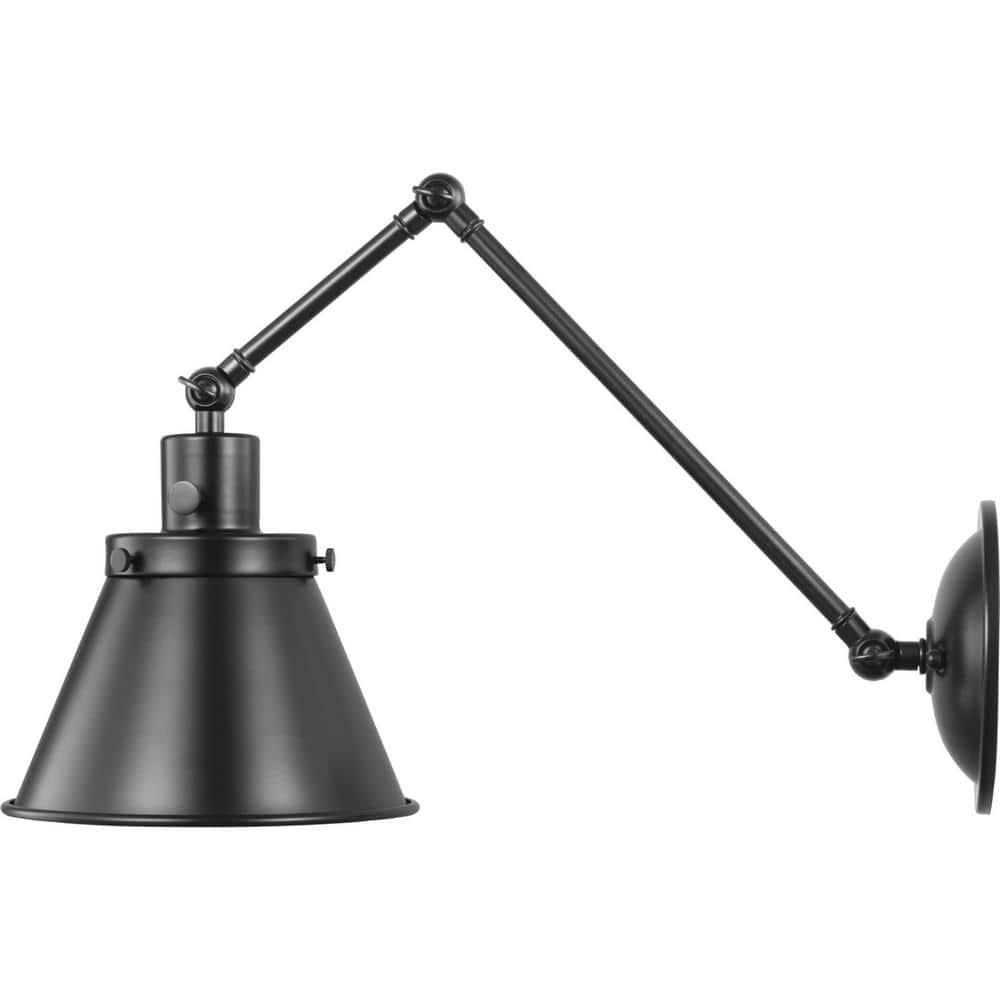 Progress Lighting Hinton 1-Light Swing Arm Wall Bracket, Black Steel, Metal Shade