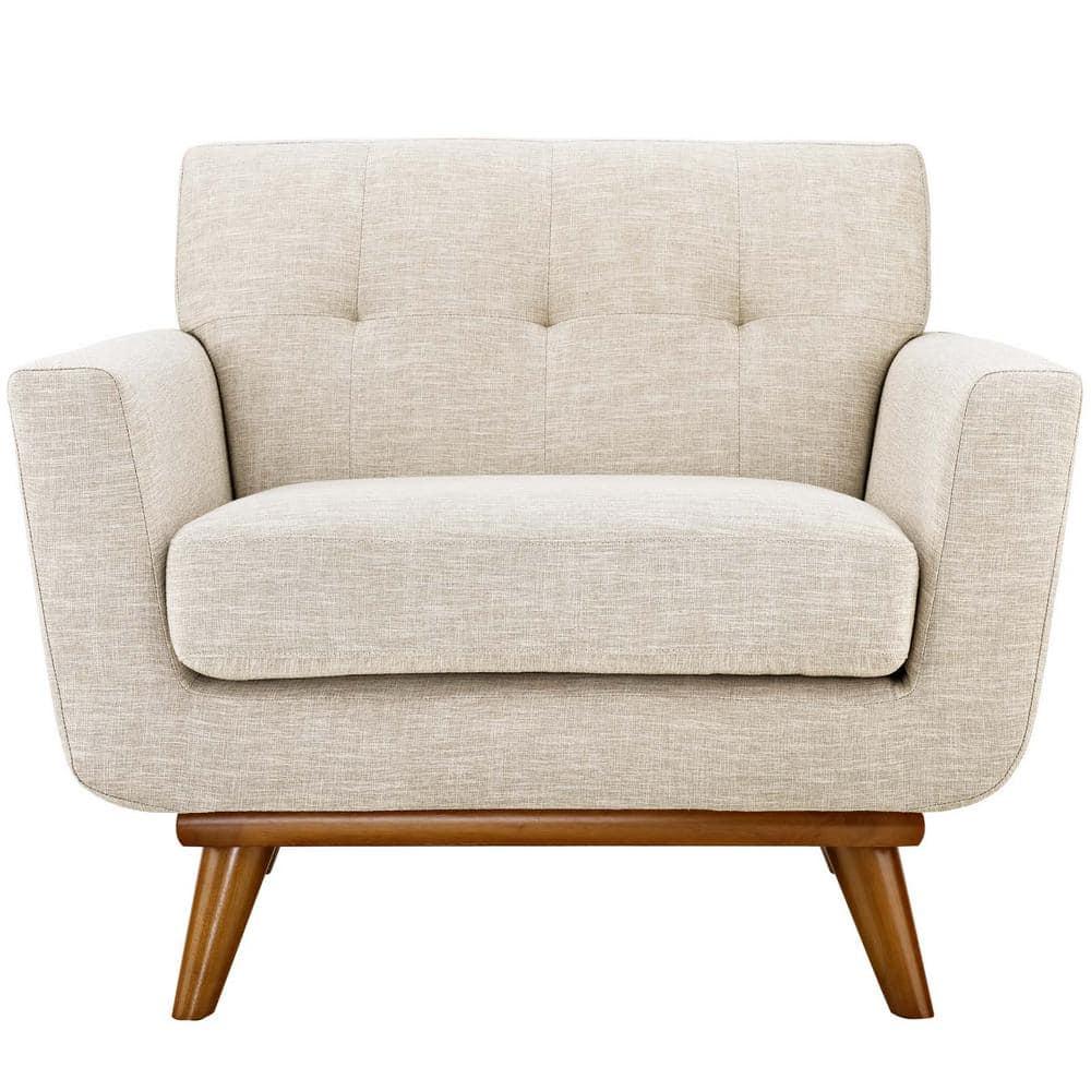 Engage Upholstered Armchair Beige - Modway: Comfortable Seating, Tufted Back, Wood Legs