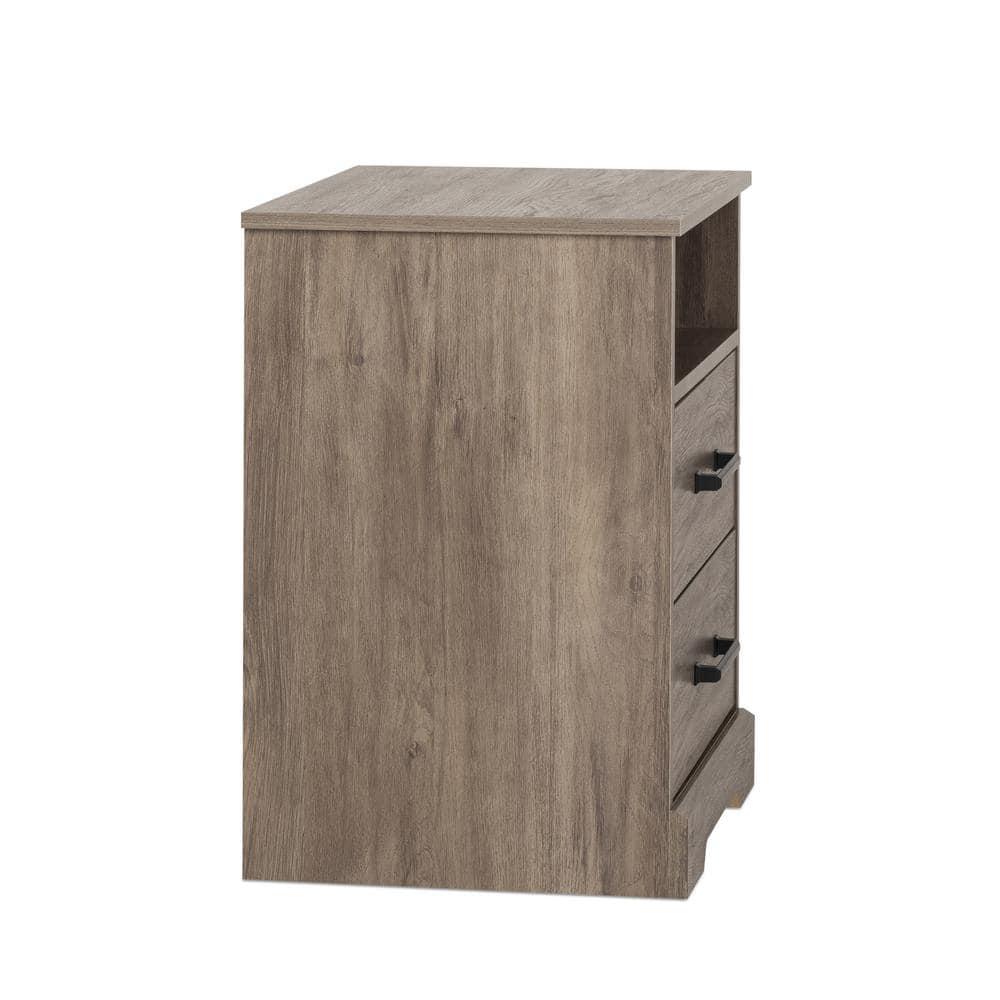 Prepac Rustic Ridge Farmhouse Nightstand Bedside Table, Brown Nightstand for Bedroom, End Table with 2 Drawers and Open Shelf 16.25"D x 18.75"W x 24.5"H