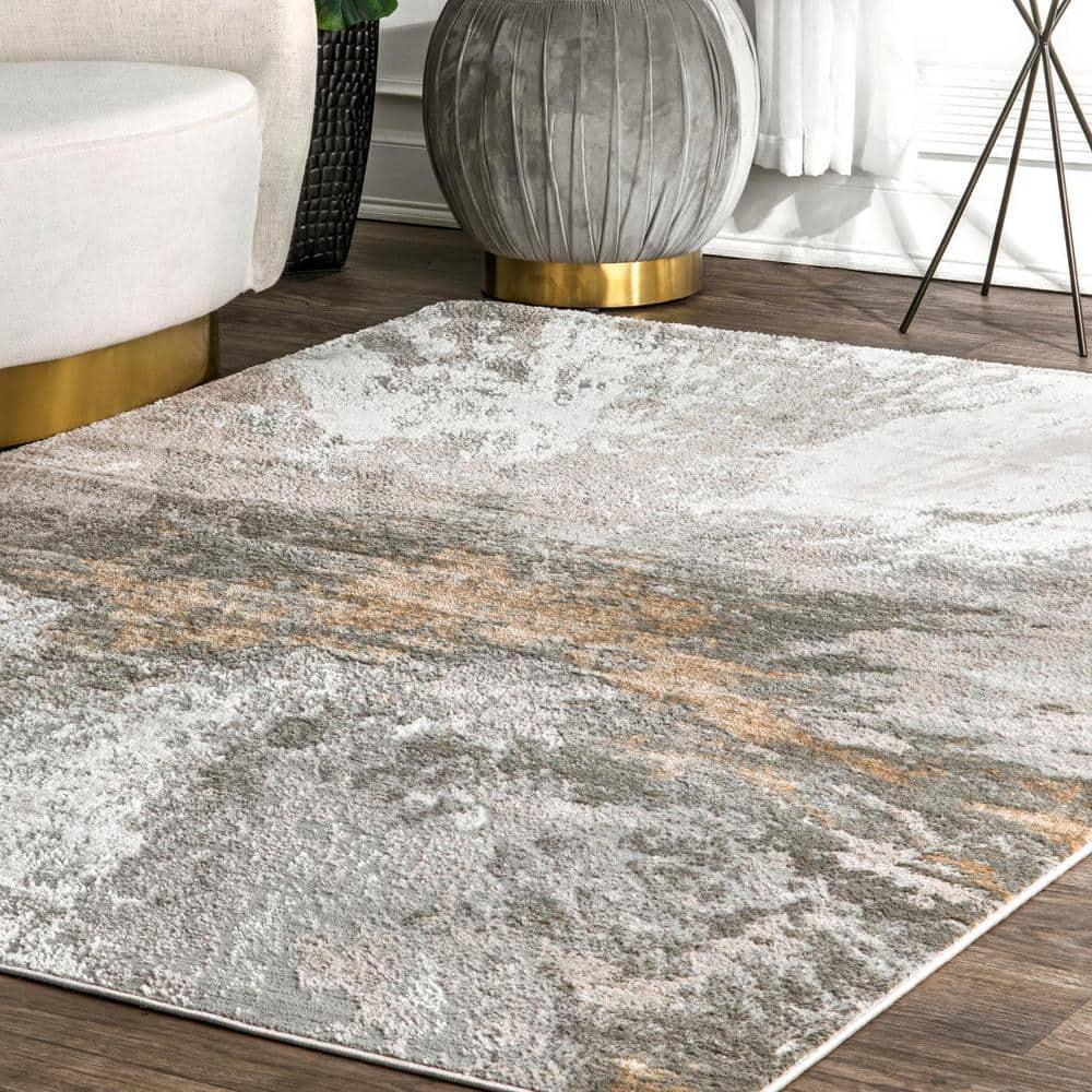Nuloom Cyn Abstract 8 Square Indoor Area Rug for Living Room Bedroom Dining Room Kitchen, Silver/Ivory
